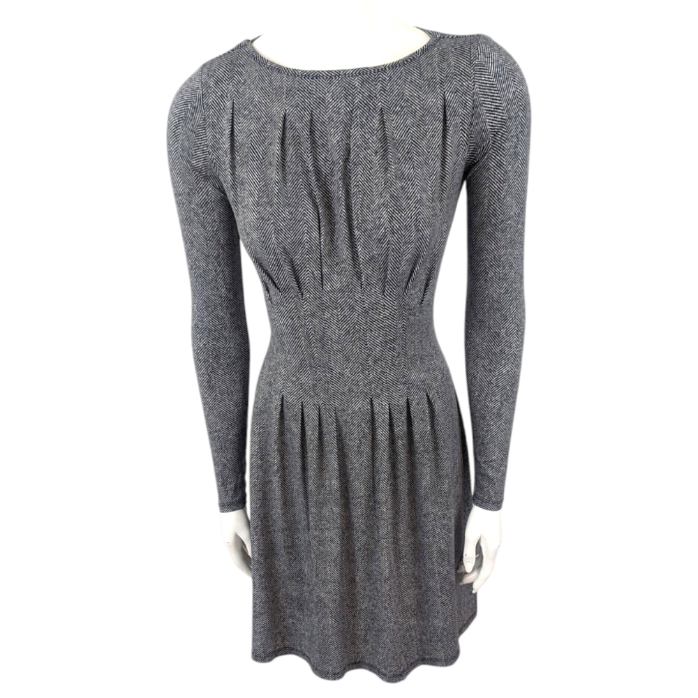 Michael Kors Herringbone Stretch Knit Dress Womens XS Black White Ling Sleeve